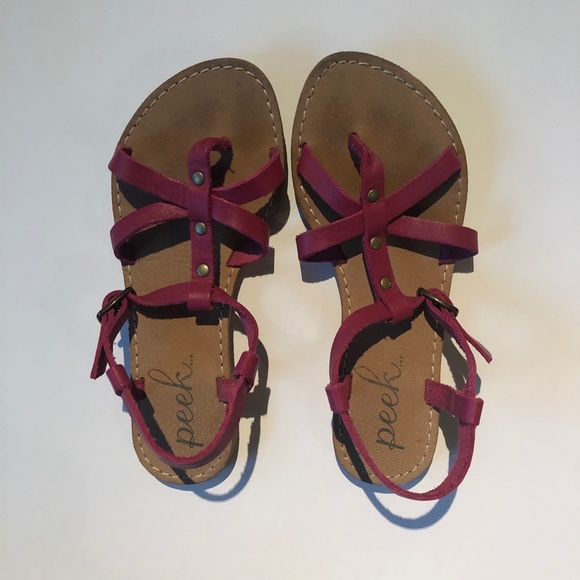 Peek Little Kids Fushcia Strappy Leather Sandals - Picture 5 of 7